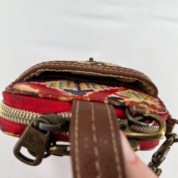 Sakroots Crossbody Phone Wallet  Red Aztec Print Shoulder Strap Brown Trim - Picture 12 of 12